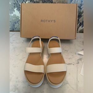 Rothy’s The Lightweight Wedge Platform Sandal - Cream, size 7.5